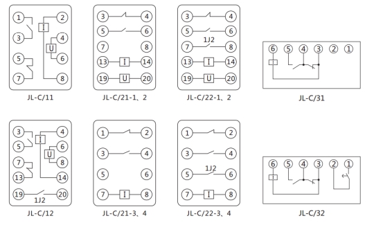 JL-C/22-1、2反時限電流繼電器內(nèi)部接線及外引接線圖(正視圖) JL-C/22-1、2反時限電流繼電器內(nèi)部接線及外引接線圖(正視圖)