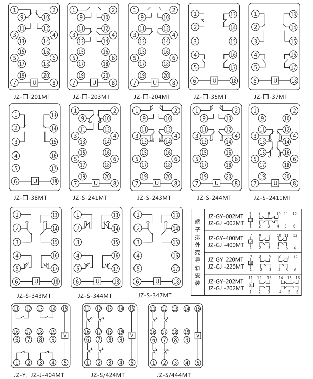 JZ-Y-201MT跳位、合位、電源監(jiān)視中間繼電器內部接線圖
