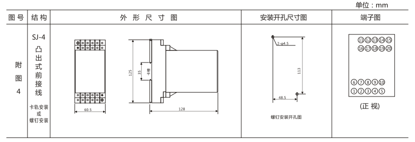 DZY（J)-414導軌式中間繼電器外形結構及開孔尺寸圖