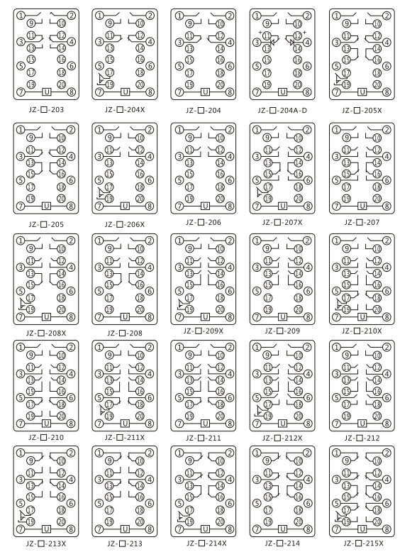 JZY（J)-220靜態中間繼電器內部接線圖及外引接線圖