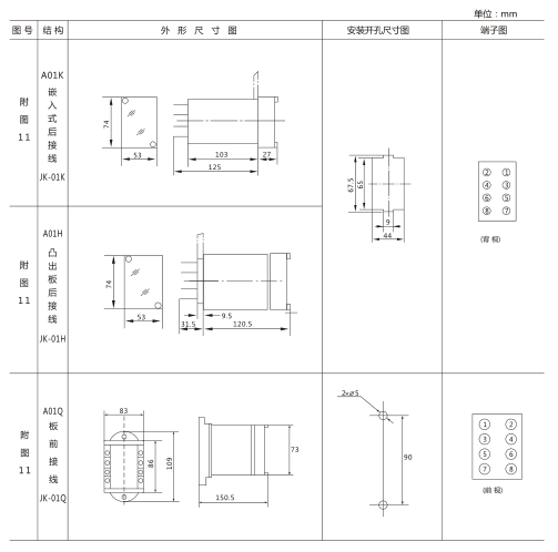 JX-32靜態信號繼電器外形及開孔尺寸圖3
